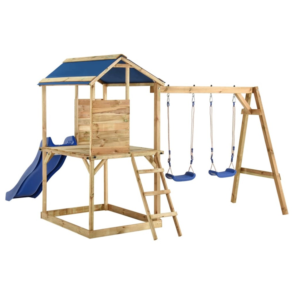Aire de jeux d'extérieur balançoires toboggan portiques robuste jeux jardin 300 x 220 x 200 cm bois de pin imprégné 02_000470