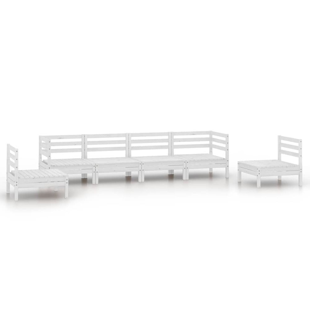 Salon de jardin 6 pcs blanc bois de pin massif