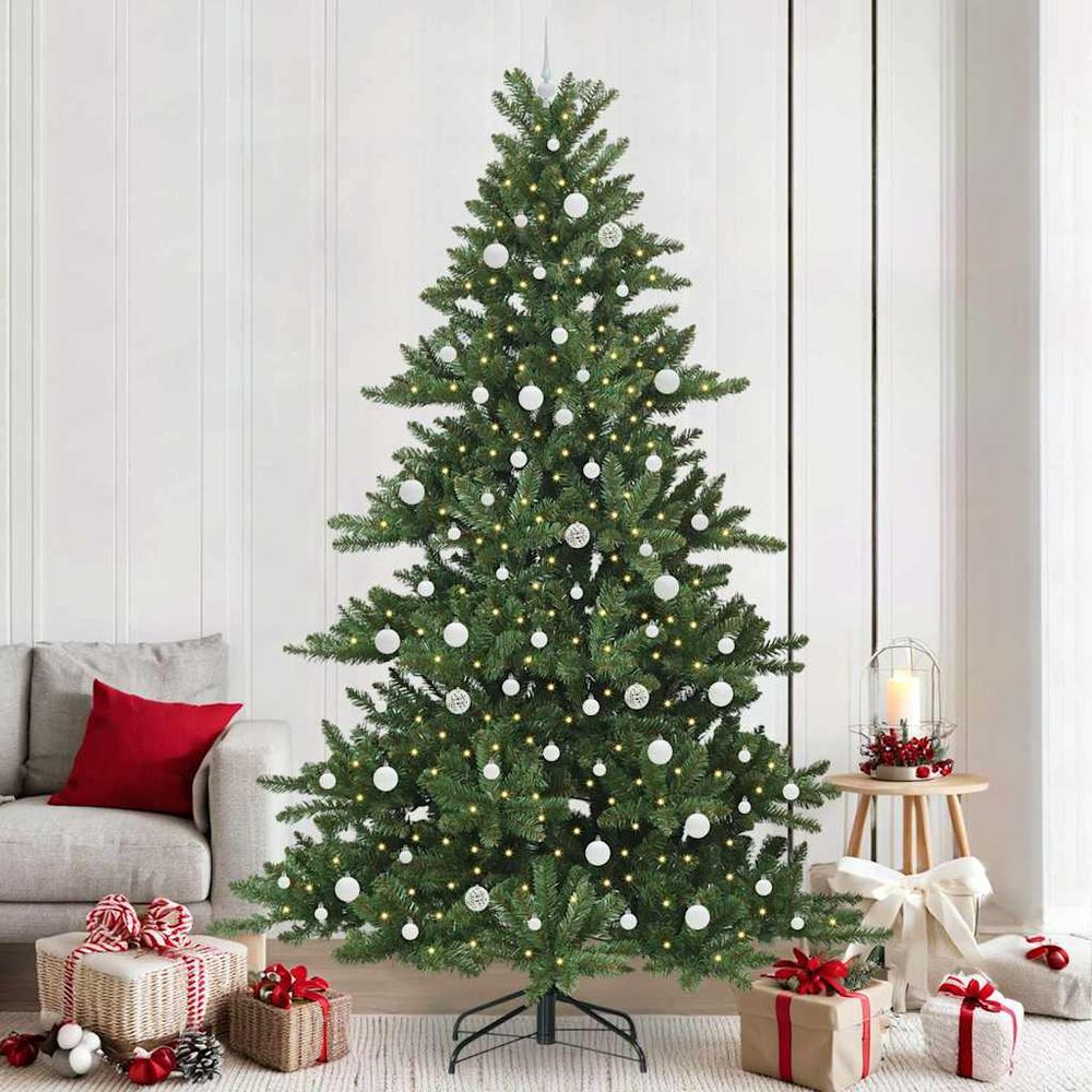 Kit complet sapin de noël 240 cm, vert avec 1230 branches, 300 led et 120 boules