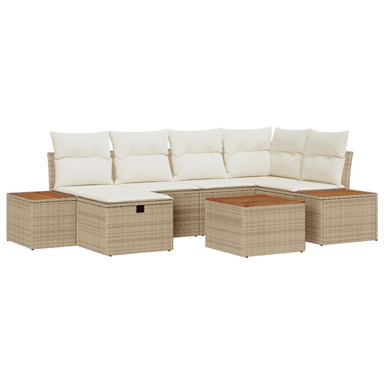 Ensemble de canapé de jardin 7 pièces avec coussins beige en rattan poly