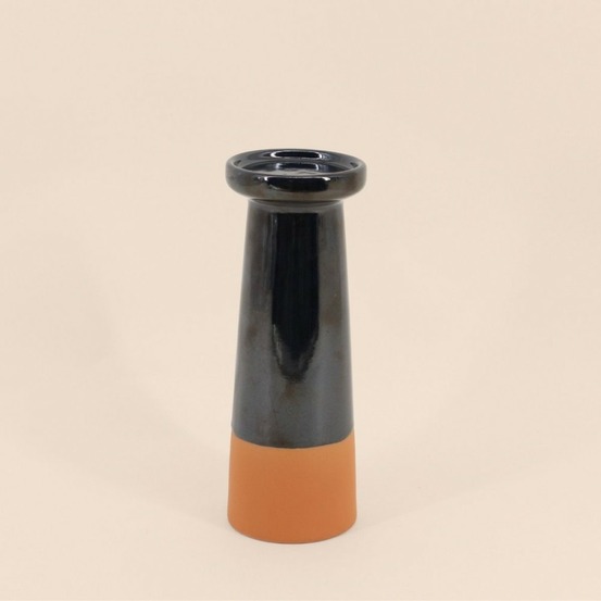 Bougeoir conique en grès noir et terracotta 25,7cm