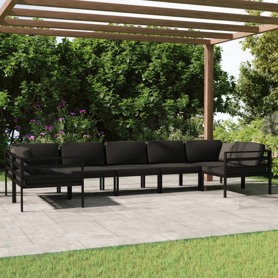 Salon de jardin 7 pcs avec coussins aluminium anthracite