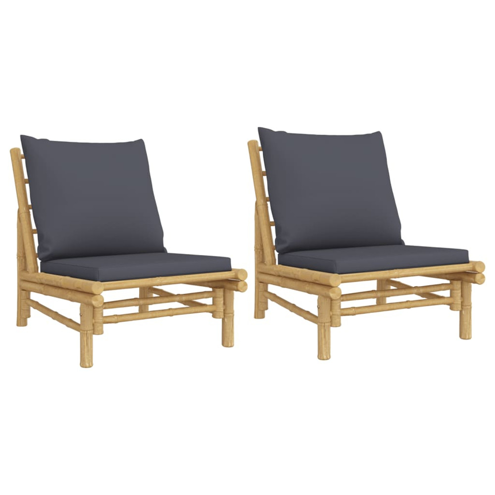 Chaises de jardin lot de 2 avec coussins gris foncé bambou