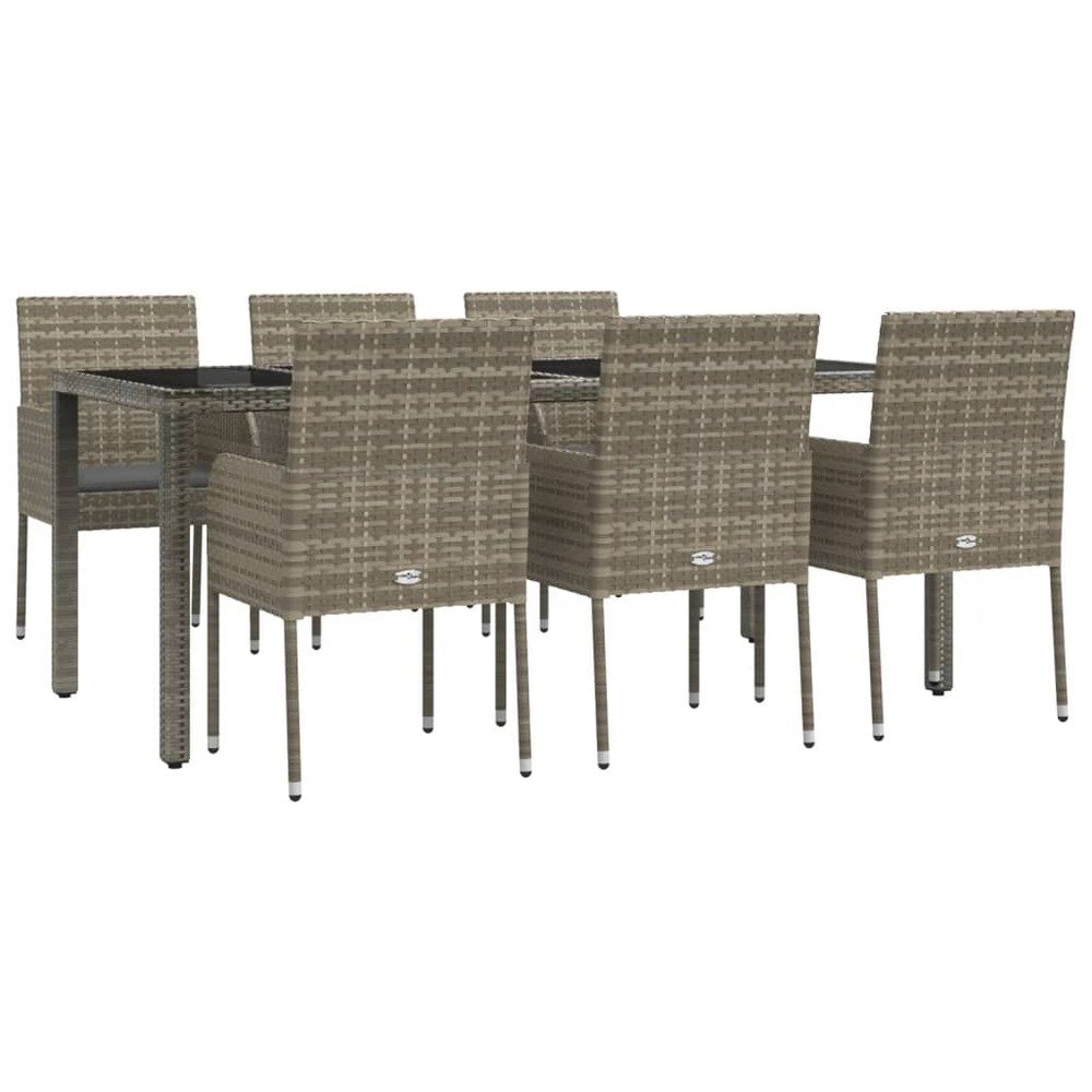 Mobilier à dîner de jardin et coussins 7 pièces gris rotin