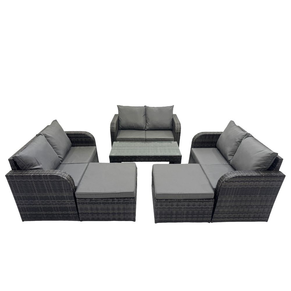 Ensemble de meubles de jardin avec table basse rectangulaire chaise inclinable canapé d'amour 2 grand tabourets