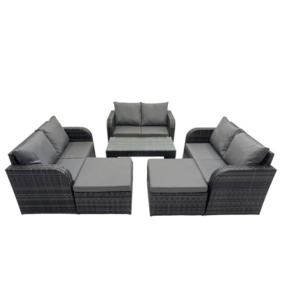 Ensemble de meubles de jardin avec table basse rectangulaire chaise inclinable canapé d'amour 2 grand tabourets