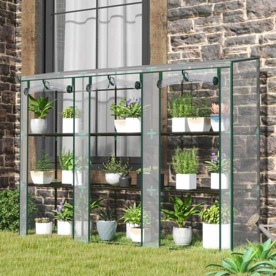 Mini serre de jardin acier et pvc 215 x 46 x 151 cm transparente balcon 3 portes 3 niveaux - comfortxl outdoor living