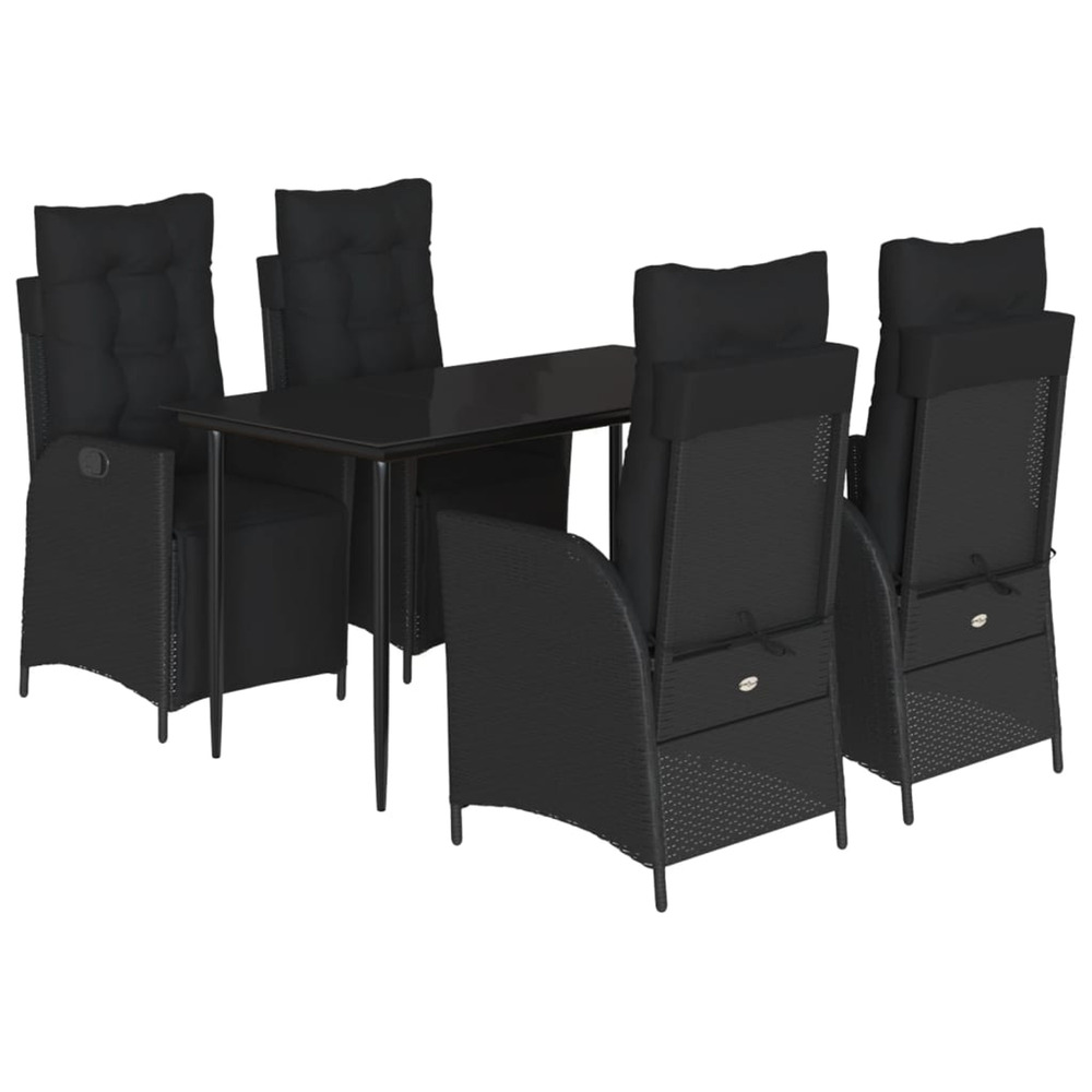 Ensemble à manger de jardin coussins 5pcs noir résine tressée