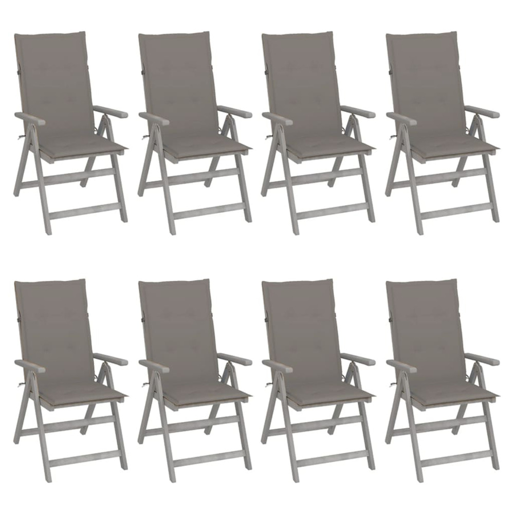 Chaises inclinables de jardin et coussins lot de 8 gris acacia