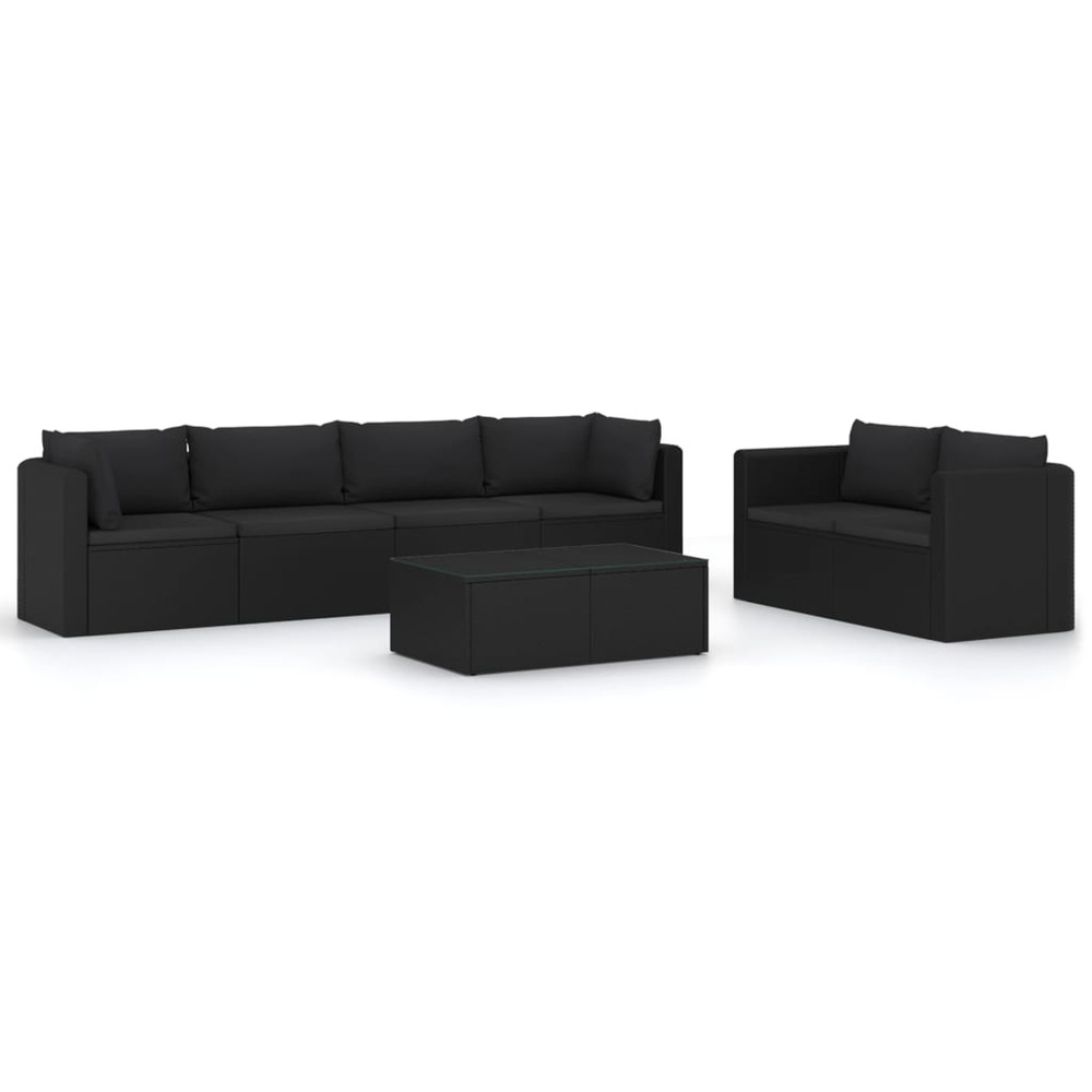 Salon de jardin 7 pcs avec coussins résine tressée noir
