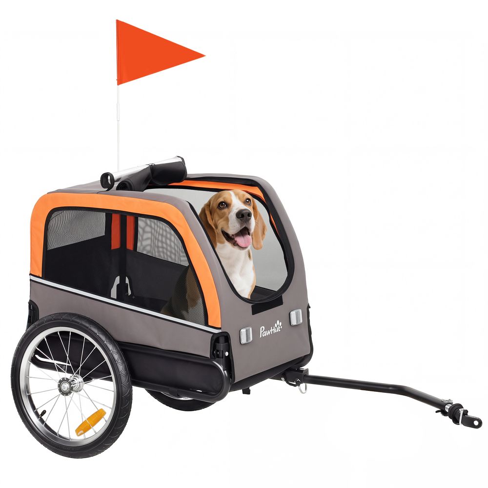 Remorque vélo chien acier tissu oxford balade sportive pliable filet orange