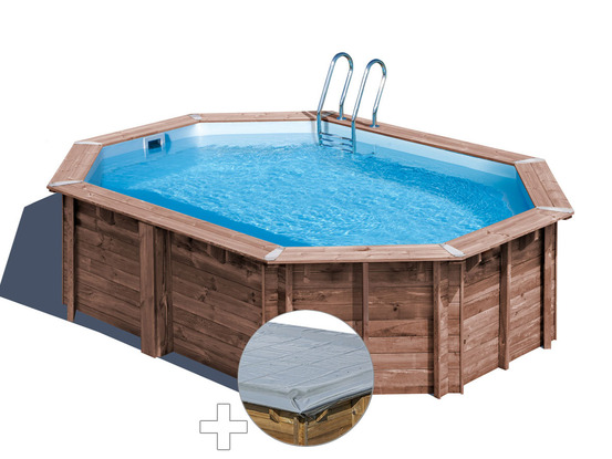 Kit piscine bois bambu 5,35 x 3,35 x 1,36 m + bâche hiver
