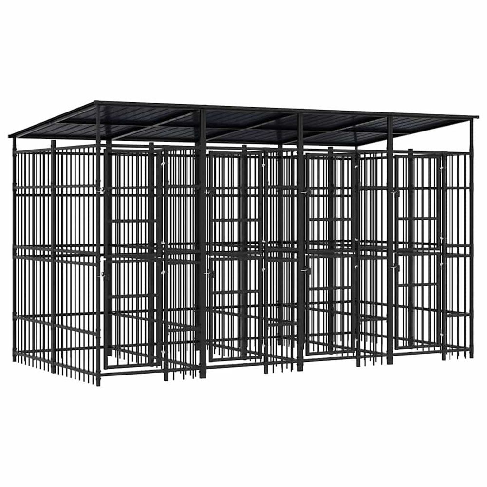Chenil extérieur acier avec toit 7,37 m² pour jardin noir