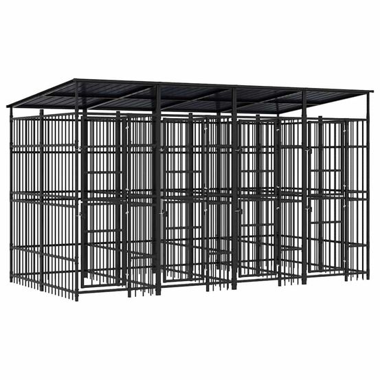 Chenil extérieur acier avec toit 7,37 m² pour jardin noir