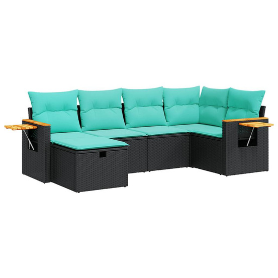 Salon de jardin 6 pcs avec coussins noir résine tressée