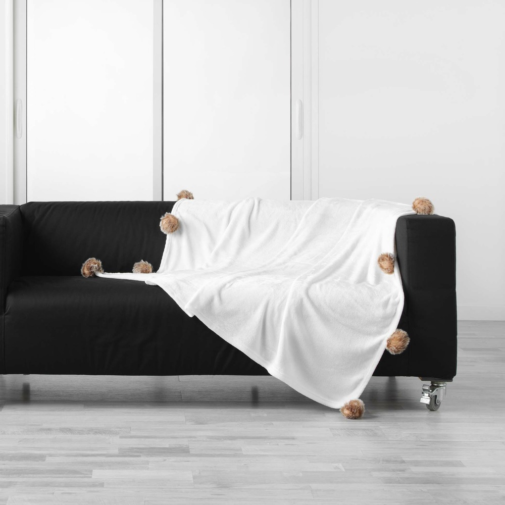 Plaid pompons 125x150cm snowy naturel