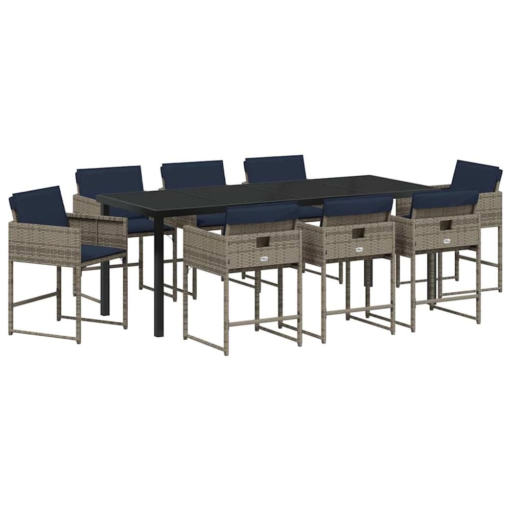 Ensemble de salle à manger pour jardin 9 pc gris polyrotin