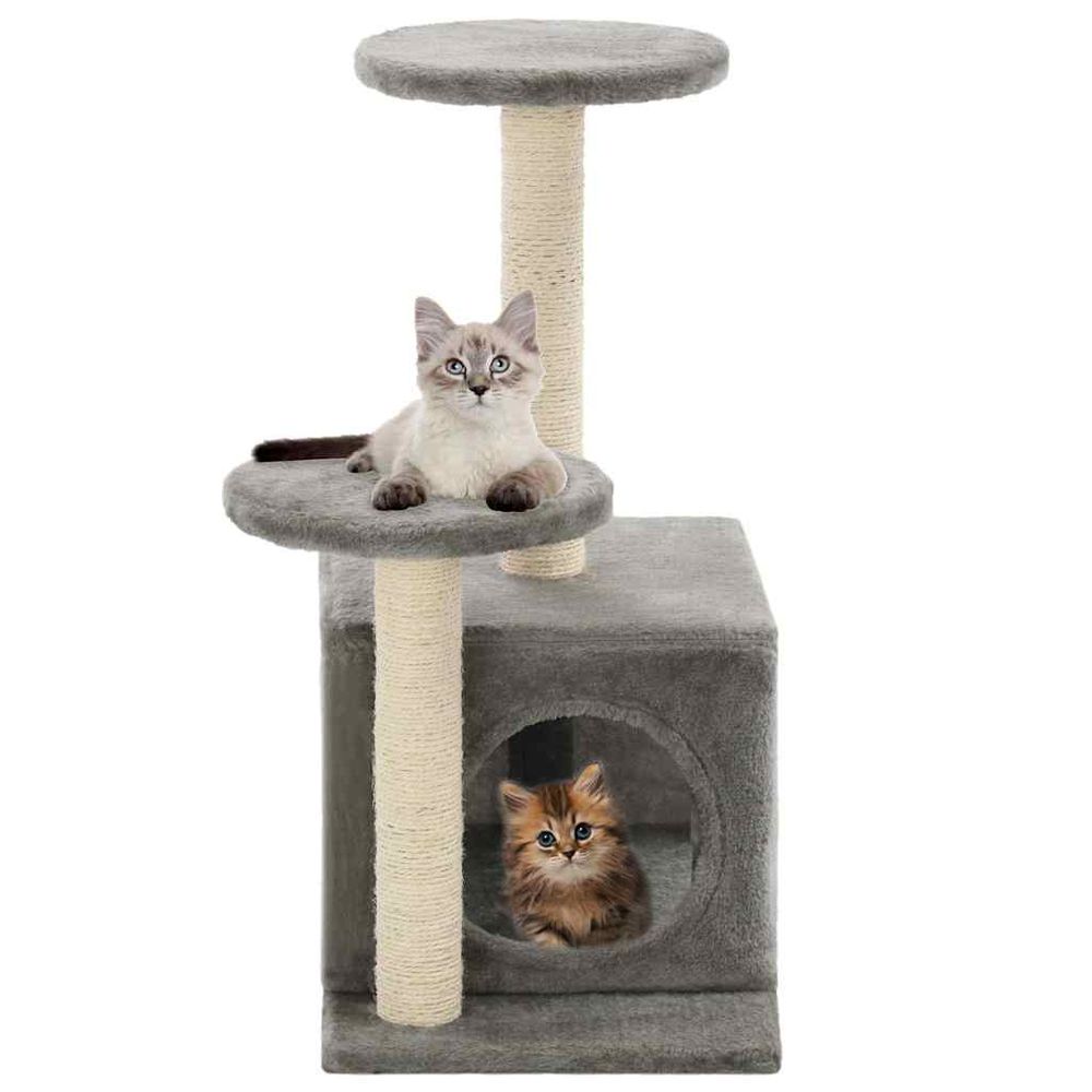 Petit arbre à chat 60 cm avec griffoir sisal et niche pour chaton gris