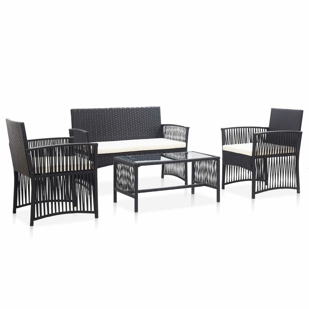 Salon de jardin meuble d'extérieur ensemble de mobilier 4 pièces avec coussin résine tressée noir