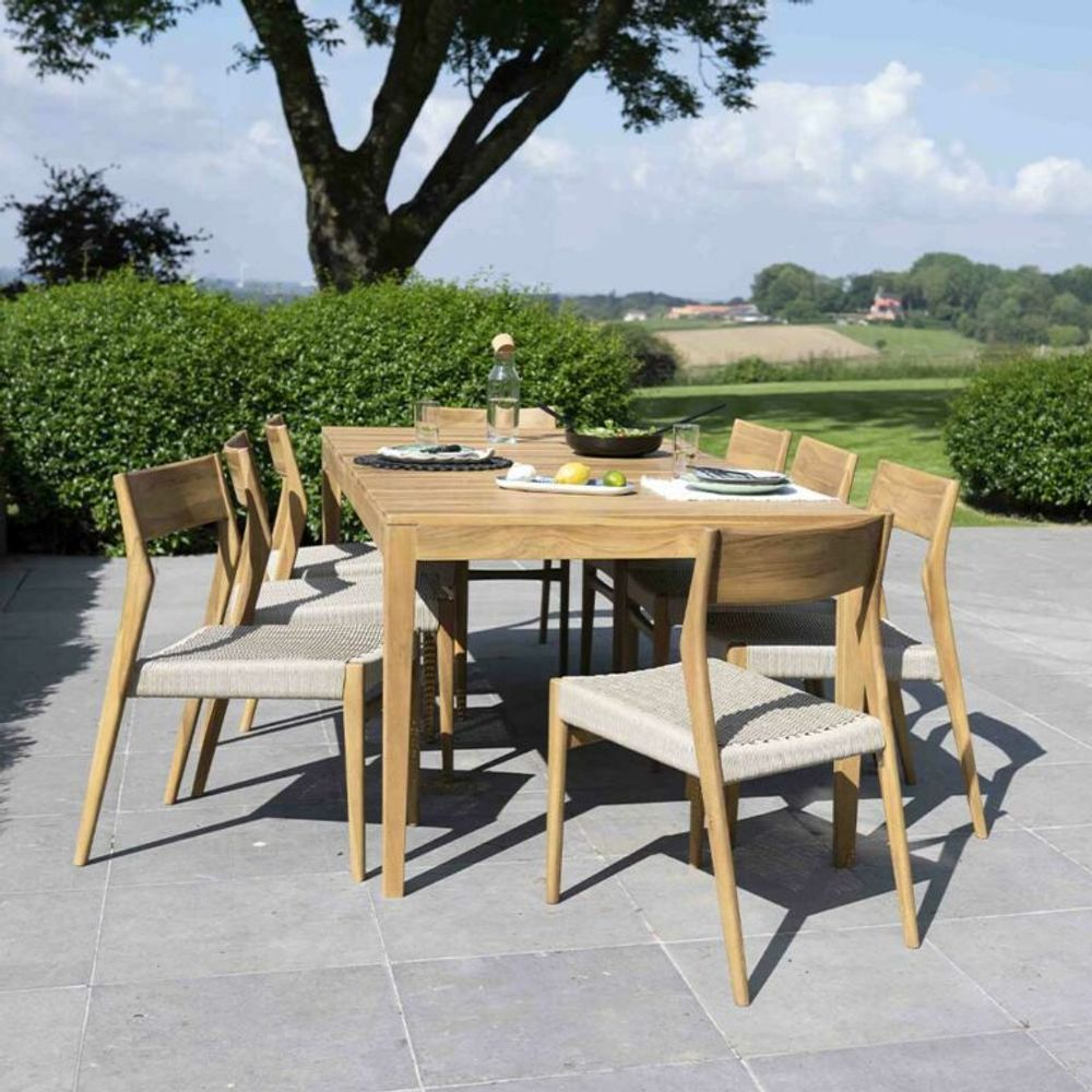 Salon de jardin bois teck 8 places avec cordage beige calvi