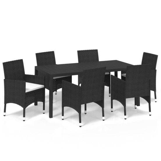 Ensemble à manger de jardin coussins 7pcs résine tressée noir