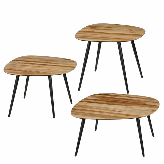 Mica decorations - lot de 3 tables d'appoint en bois recyclé marron h34