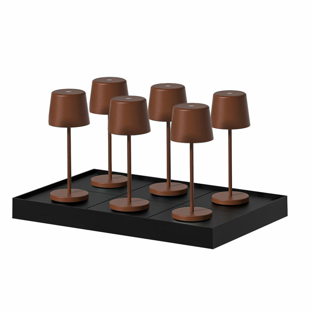 6 mini lampes avec plateau de chargement kelly mini marron aluminium h22cm