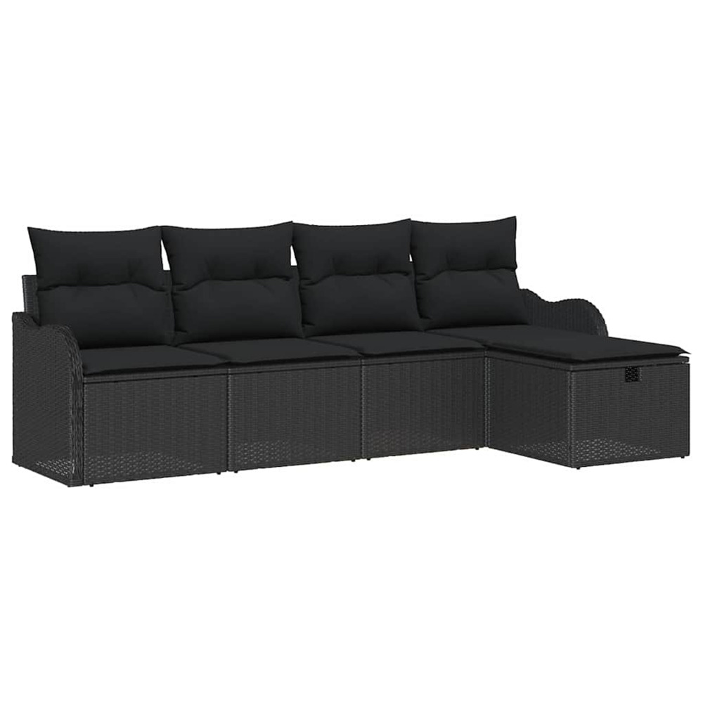Ensemble de canapé de jardin avec coussin 5 pcs noir poly rotin