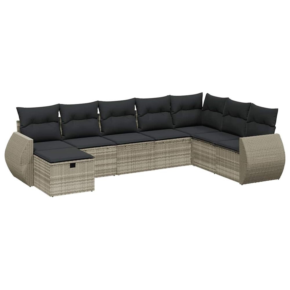 Salon de jardin 8 pcs avec coussins gris clair résine tressée