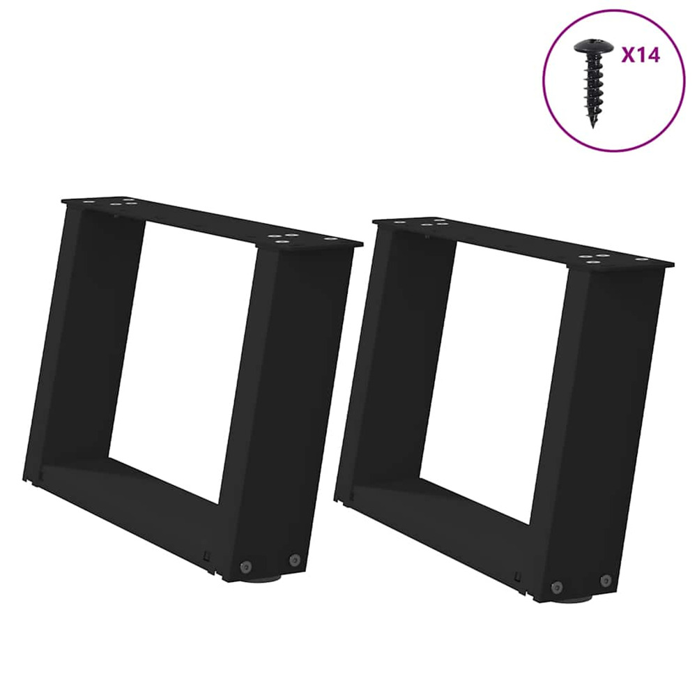 Pieds de table basse en u, 2 pièces, noir, 50 x (30-31) cm, acier