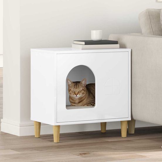 Abri chat intérieur brillant blanc 52cm pour chat surface lisse propre