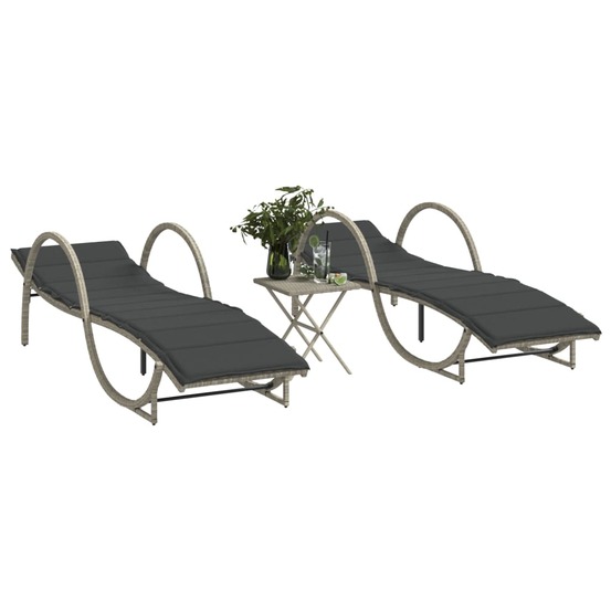 Chaises longues lot de 2 avec table gris clair résine tressée
