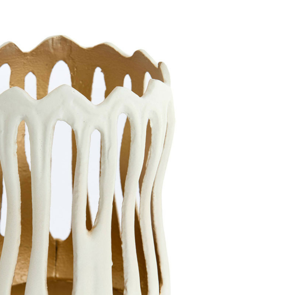 Grand bougeoir tivoli métal blanc doré 13x13x16cm