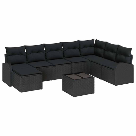 Ensemble de canapés avec coussin 9 pcs noir polyrotin