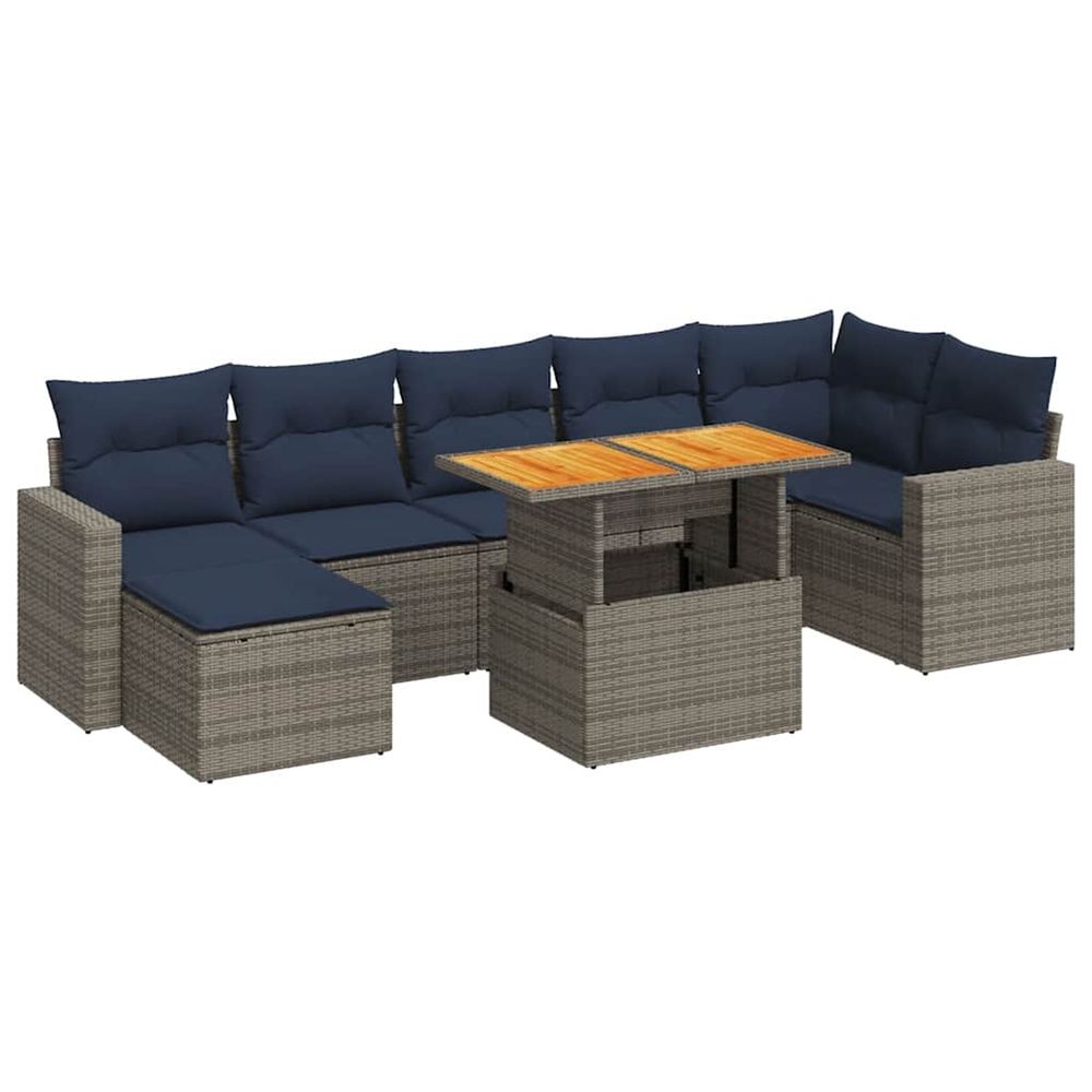 Salon de jardin 8 pcs avec coussins gris résine tressée