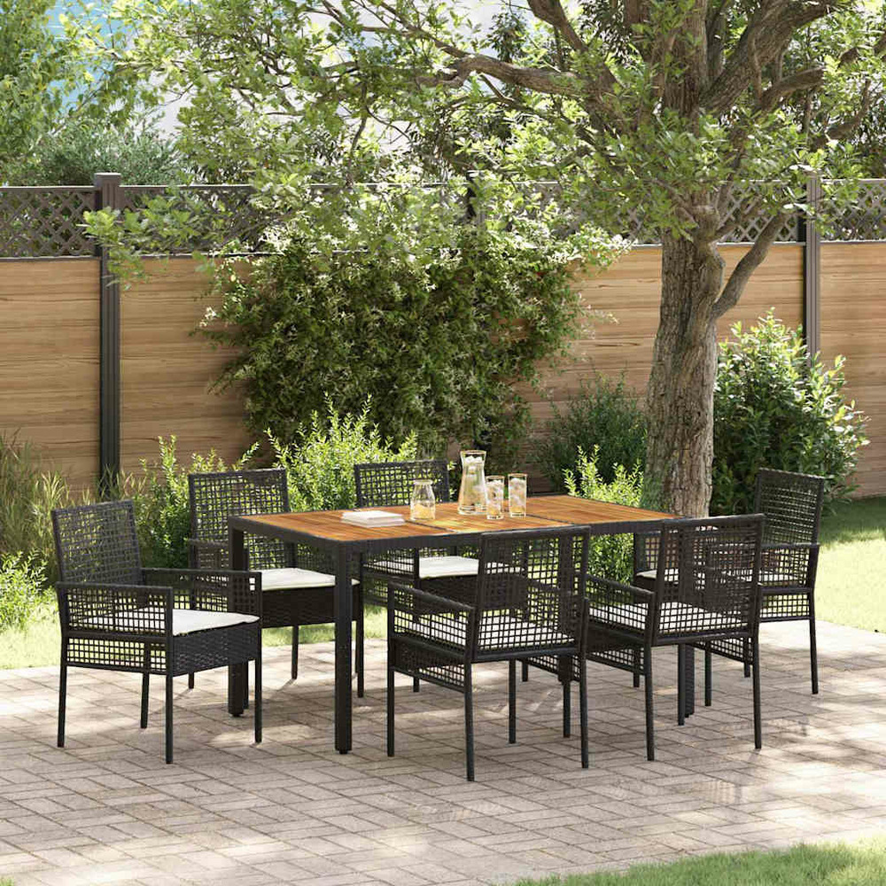 Ensemble de salle à manger pour jardin 7 pcs noir polyrotin