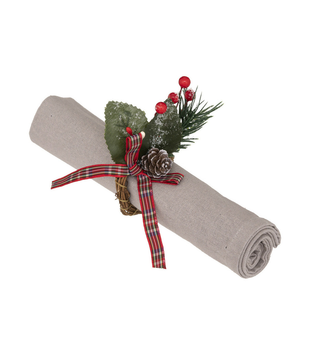 Lot de 2 ronds de serviette couronne de houx et pomme de pin