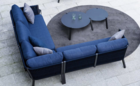 Meria - salon d'angle bleu tresse et tables gigognes