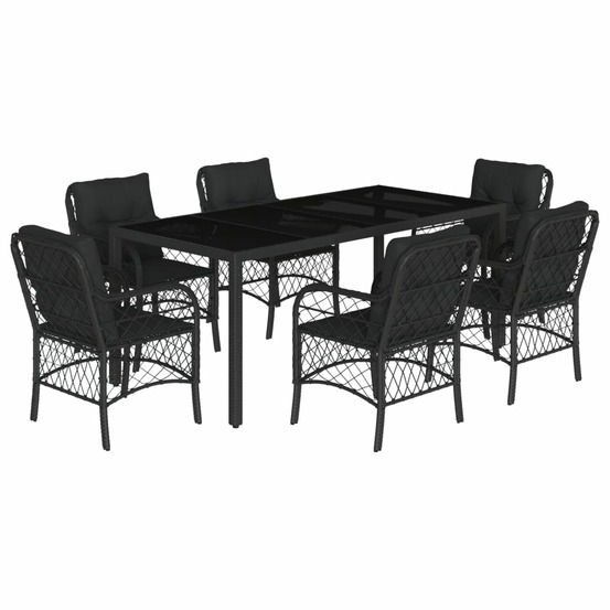 Ensemble à manger de jardin coussins 7pcs noir résine tressée