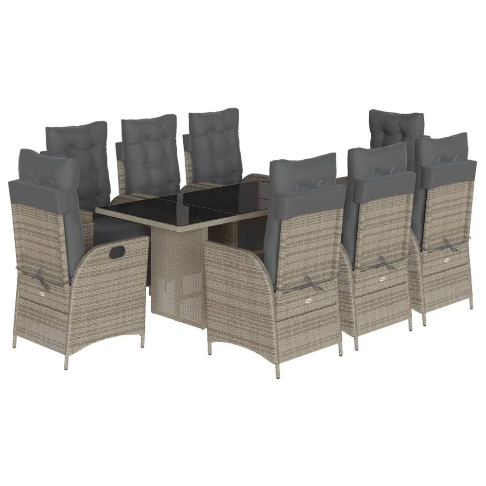 Ensemble à manger de jardin 9 pcs coussins gris résine tressée