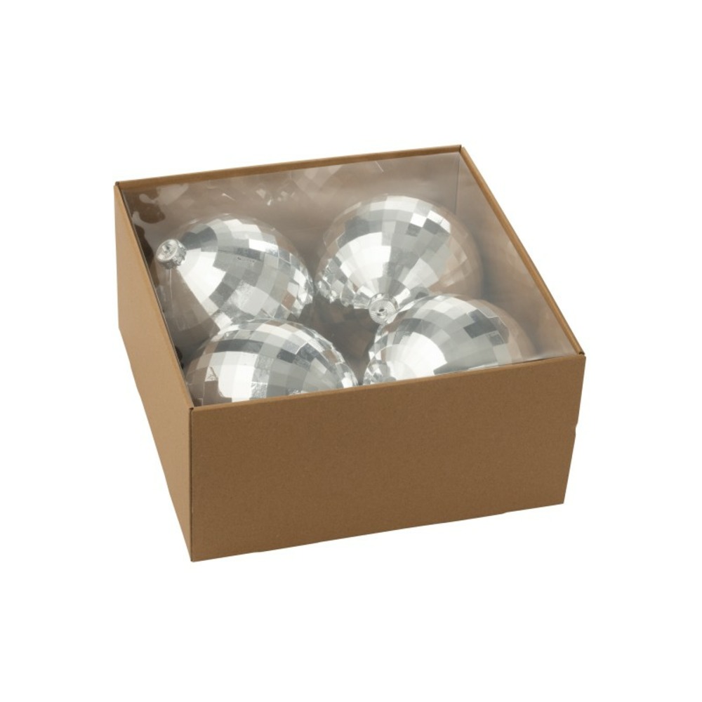 Boite de 4 boules de noël en plastique argenté d.15 cm