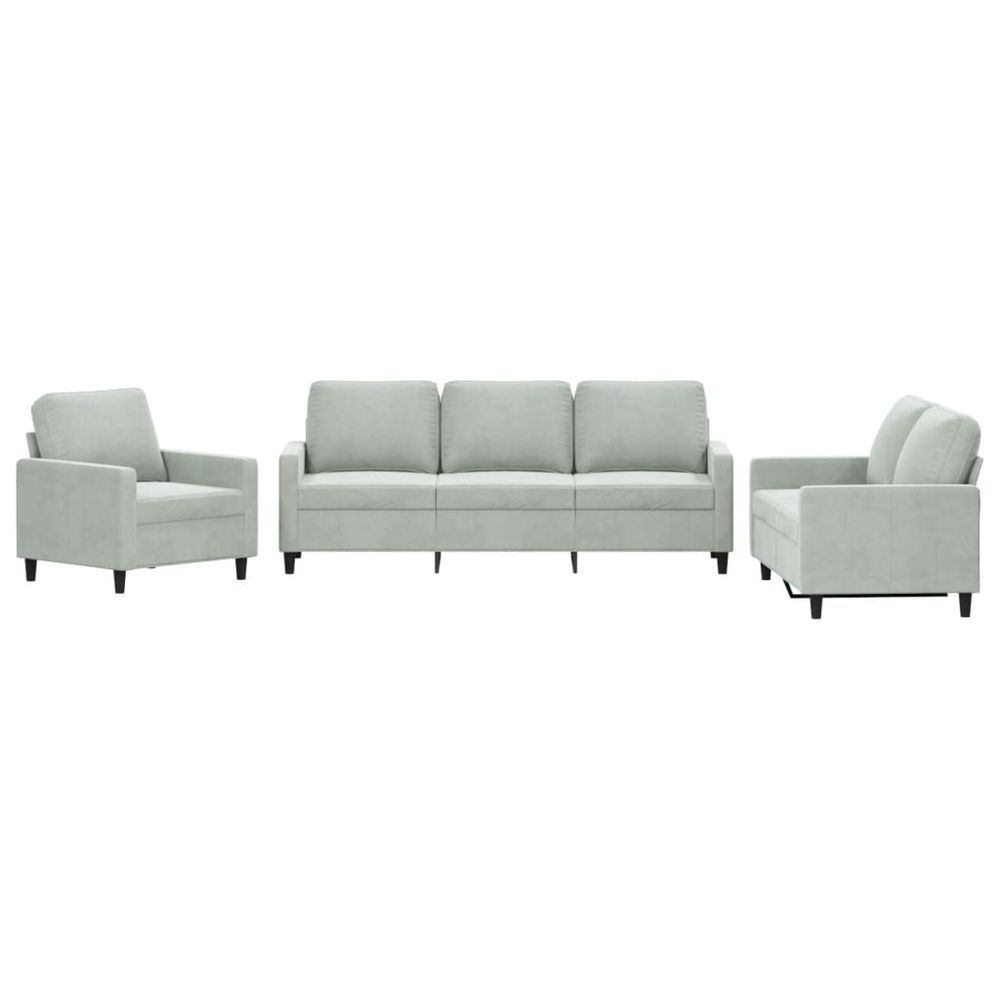 Ensemble de canapés 3 pcs avec coussins gris clair velours