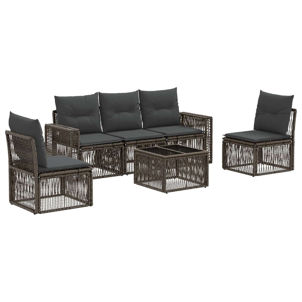 Ensemble de canapé de jardin 6 pc gris et gris foncé polyrotin