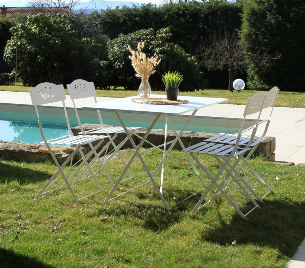 Ensemble table et chaises de jardin - 4 places - blanc - venone