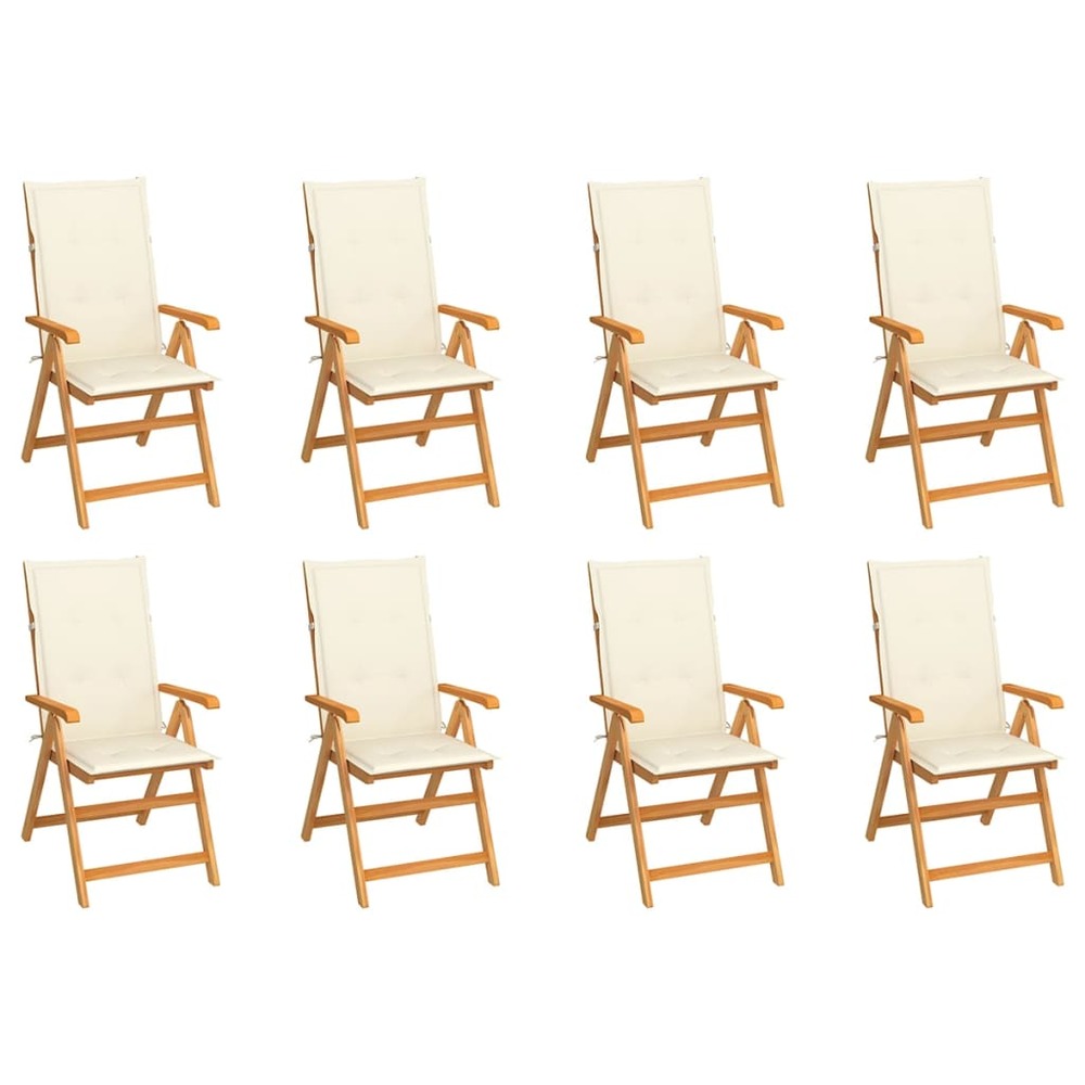 Chaises inclinables de jardin et coussins lot de 8 teck solide