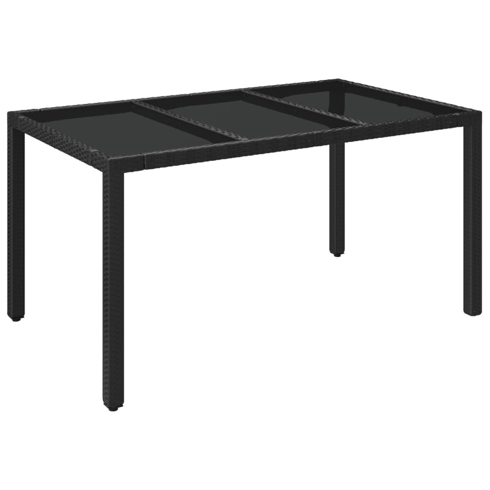 Table de jardin dessus en verre noir 150x90x75cm résine tressée