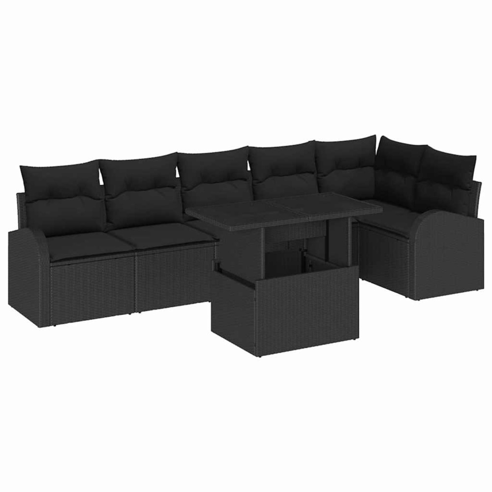 Ensemble de canapé de jardin avec coussin 7 pcs noir poly rotin