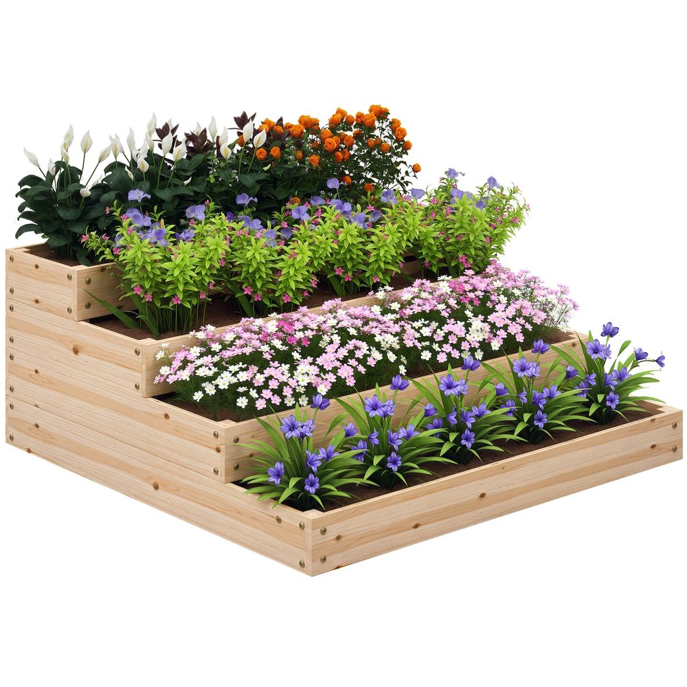 Carré potager en bois de sapin 4 étages pour légumes et herbes aromatiques 113x113x46 cm