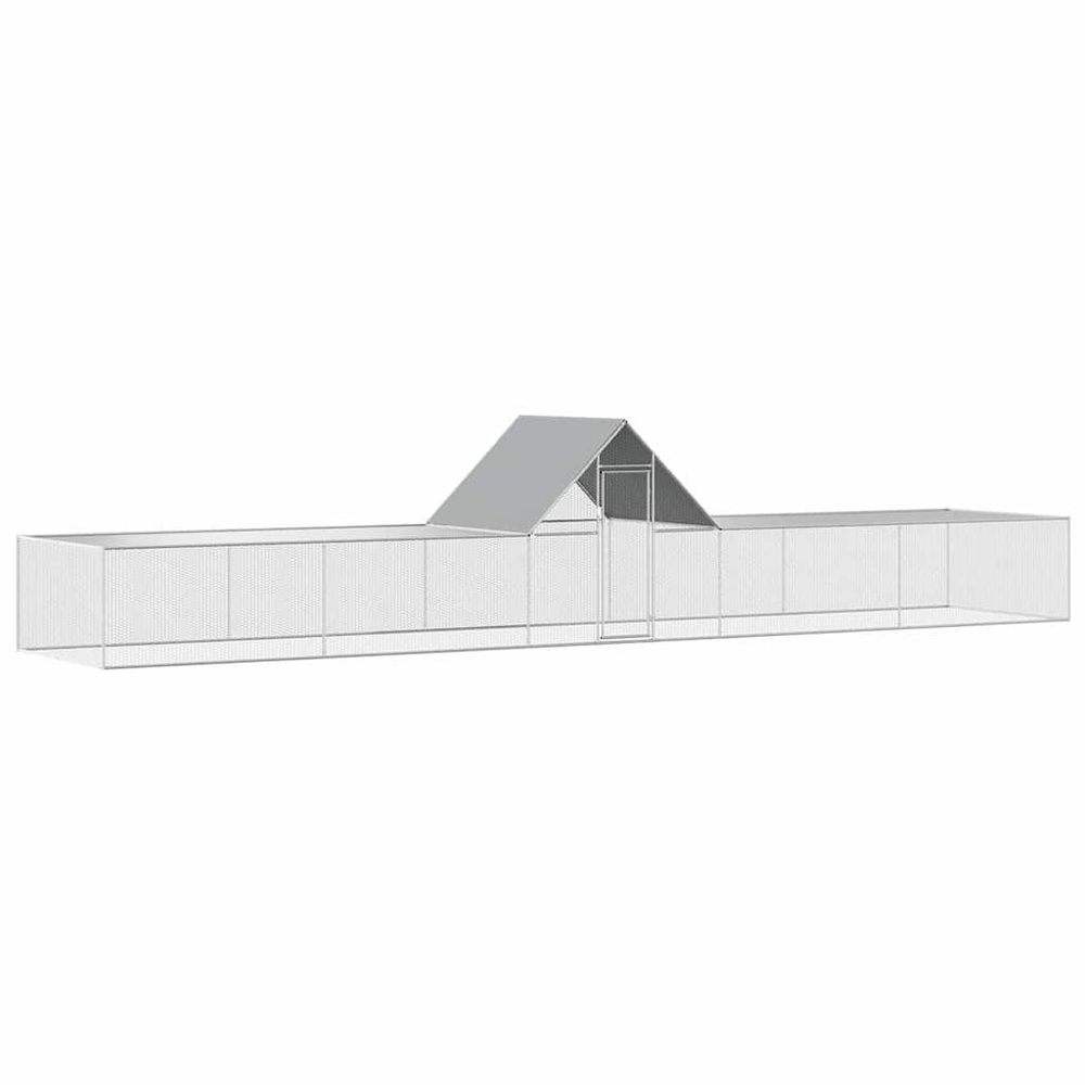 Poulailler enclos 10x2x2m acier galvanisé avec toit de protection argenté