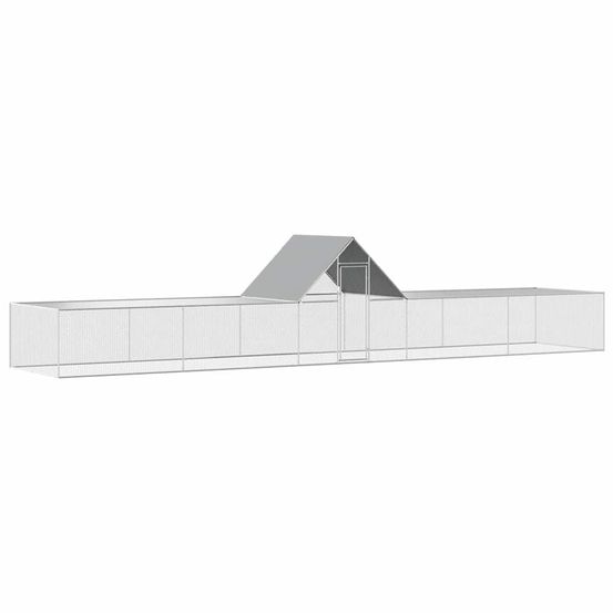 Poulailler enclos 10x2x2m acier galvanisé avec toit de protection argenté